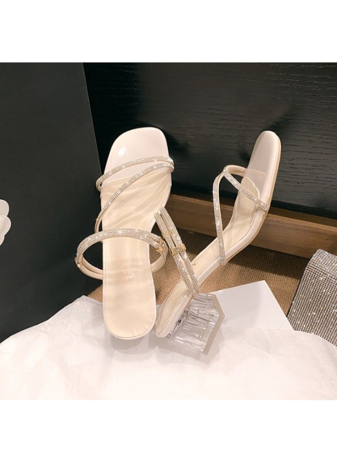 Rup Art Crystal Heels for Women – Elegant PU Leather High Heel Sandals – Open Toe Party Shoes with Crystal Strap & Rubber Grip  - Image 2