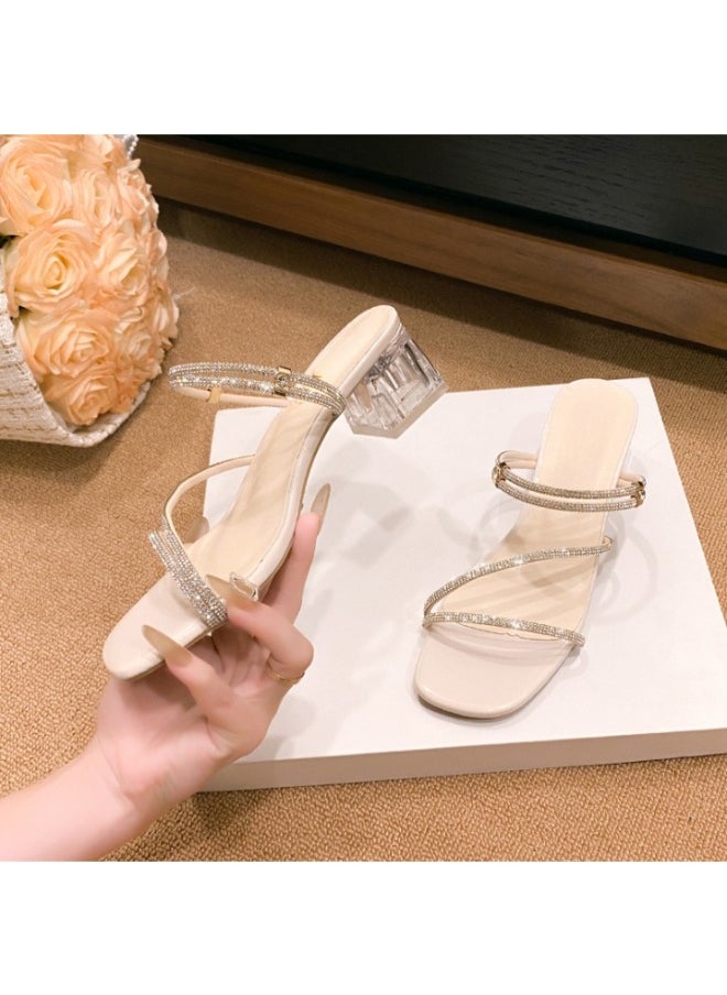 Rup Art Crystal Heels for Women – Elegant PU Leather High Heel Sandals – Open Toe Party Shoes with Crystal Strap & Rubber Grip  - Image 4