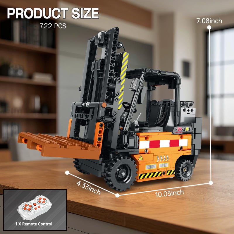 Reobrix Forklift Truck Building Block Kit, RC Forklift Toys APP Remote Control Construction Machinery Set 22002, Shelf Lifted Truck, Engineering Building Sets,722 PCS - Image 5