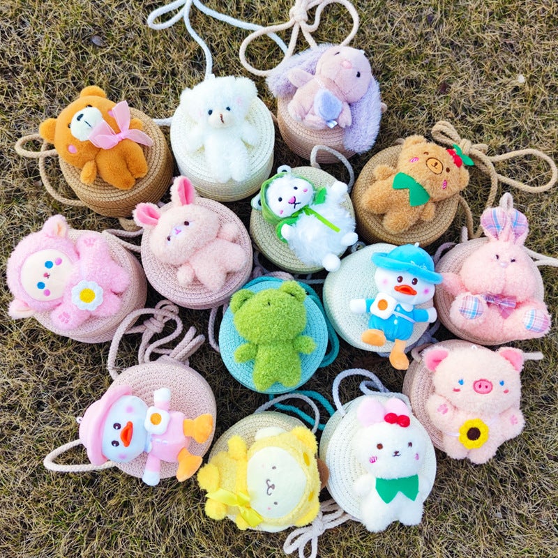 Summer Straw Woven Bag Trendy Kidsren'S Bag Female Cute Crossbody Woven Small Round Bag Boys And Girls - Image 2