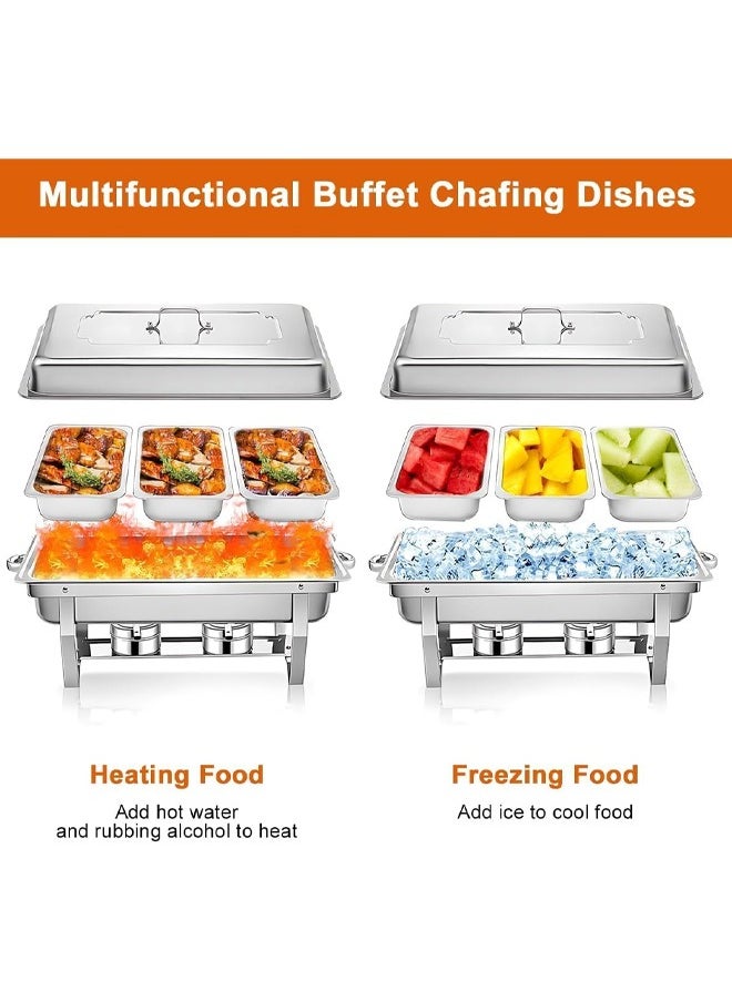 HQ-GAMING Chafing Dish Buffet Set Catering Serve Chafer Restaurant Food Warmer Stainless Steel Buffet Stove Tray with Lid & 3pcs 1/3 Size Food Pans for Hotel Buffet Chef Wedding Party Restaurant Silver 11 Liter  - Image 3