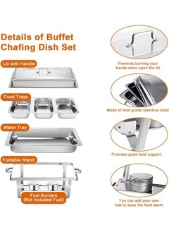 HQ-GAMING Chafing Dish Buffet Set Catering Serve Chafer Restaurant Food Warmer Stainless Steel Buffet Stove Tray with Lid & 3pcs 1/3 Size Food Pans for Hotel Buffet Chef Wedding Party Restaurant Silver 11 Liter  - Image 5