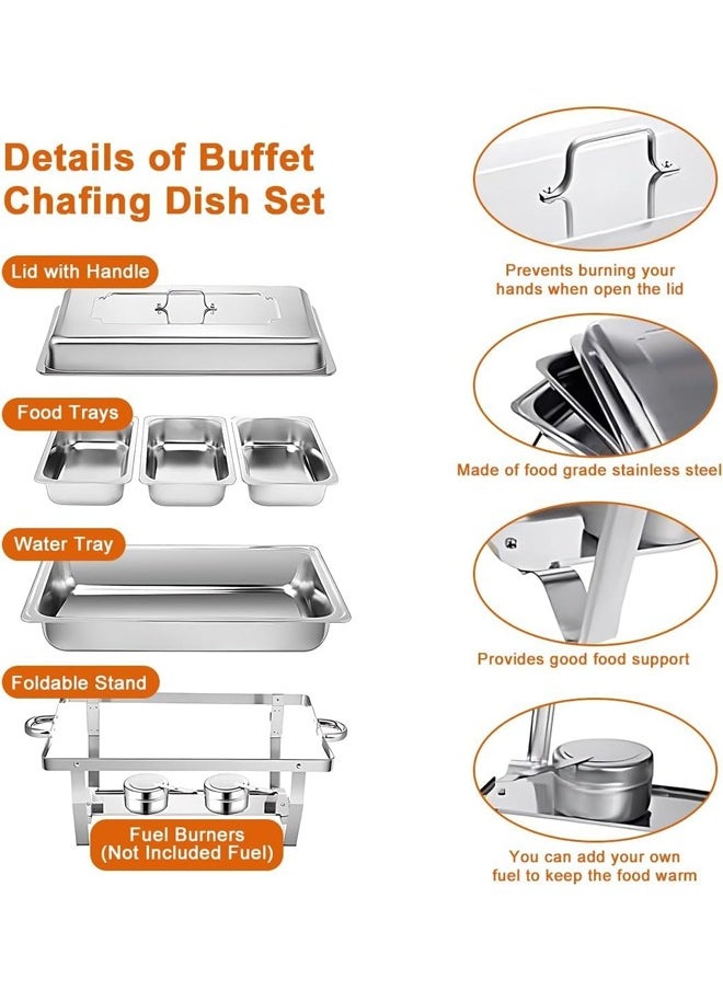 HQ-GAMING Chafing Dish Buffet Set Catering Serve Chafer Restaurant Food Warmer Stainless Steel Buffet Stove Tray with Lid & 3pcs 1/3 Size Food Pans for Hotel Buffet Chef Wedding Party Restaurant Silver 11 Liter  - Image 5