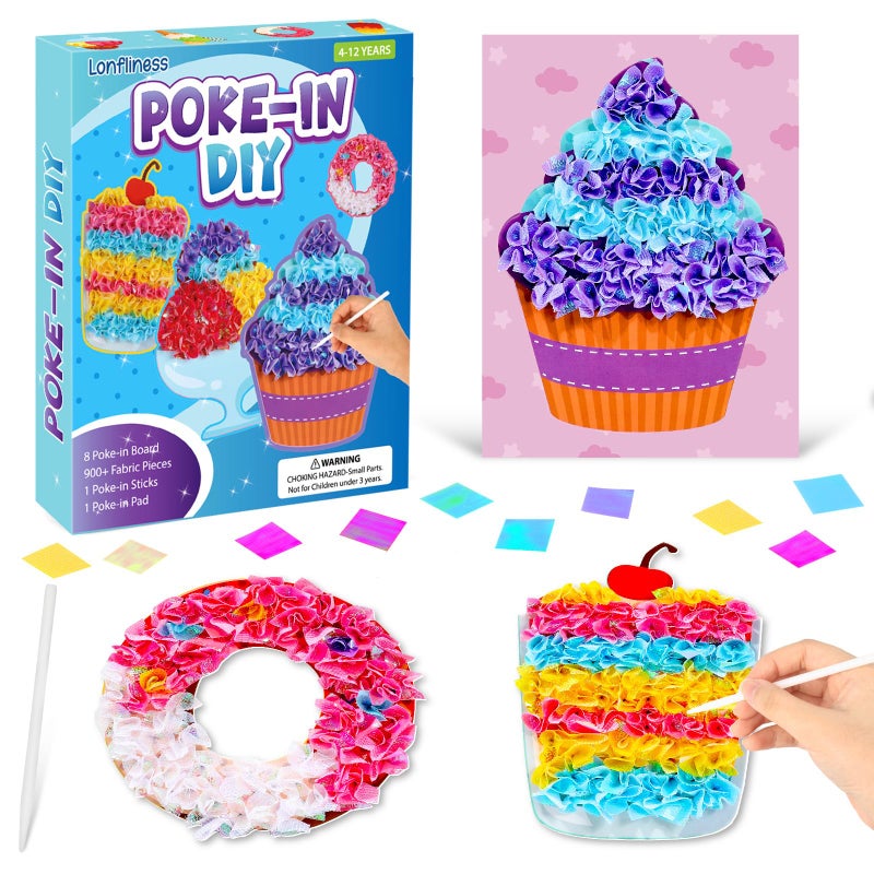 Lonfliness 8PCS Poke-in Craft and Art Kit Dessert Cake Theme No-Mess Fabric Sewing Art Puzzle Puncture Painting Ice Cream Donut Toy Gift for Creative Activity Game Birthday Party - Image 1