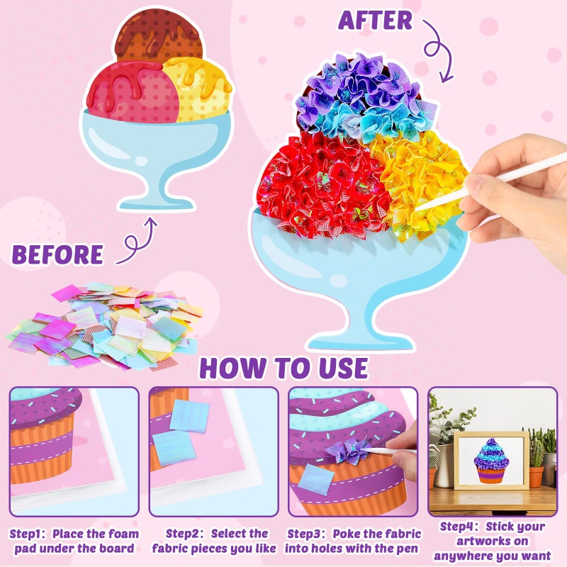 Lonfliness 8PCS Poke-in Craft and Art Kit Dessert Cake Theme No-Mess Fabric Sewing Art Puzzle Puncture Painting Ice Cream Donut Toy Gift for Creative Activity Game Birthday Party - Image 2