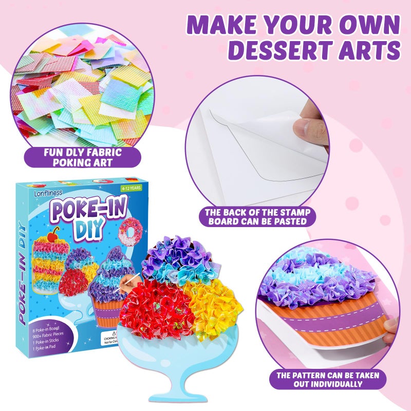 Lonfliness 8PCS Poke-in Craft and Art Kit Dessert Cake Theme No-Mess Fabric Sewing Art Puzzle Puncture Painting Ice Cream Donut Toy Gift for Creative Activity Game Birthday Party - Image 3