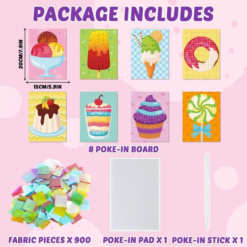 Lonfliness 8PCS Poke-in Craft and Art Kit Dessert Cake Theme No-Mess Fabric Sewing Art Puzzle Puncture Painting Ice Cream Donut Toy Gift for Creative Activity Game Birthday Party - Image 5