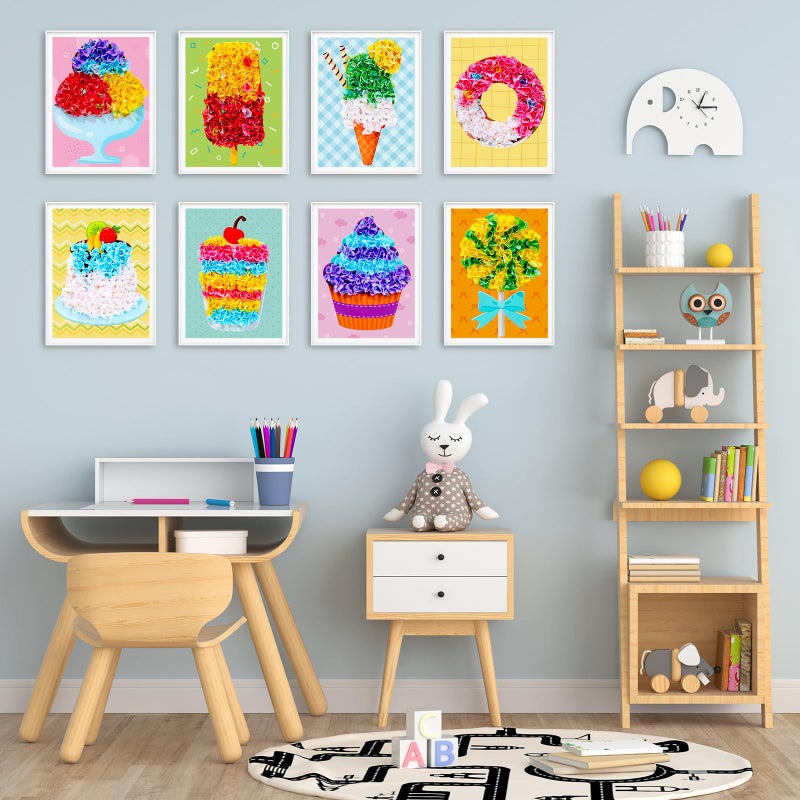 Lonfliness 8PCS Poke-in Craft and Art Kit Dessert Cake Theme No-Mess Fabric Sewing Art Puzzle Puncture Painting Ice Cream Donut Toy Gift for Creative Activity Game Birthday Party - Image 4