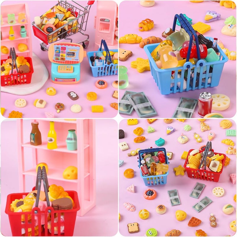DULEFUN 143pcs Mini Shopping Cart Basket Miniature Food Drink Bottle Toys, Supermarket Shelve Metal Handcart Cash Register for Dollhouse Store AccessoryPretend Play Cosplay Game Kids Party Favor - Image 3