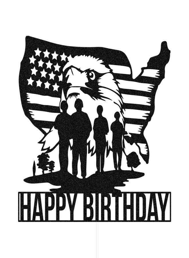 SWEETTALA Soldiers Happy Birthday Cake Topper Army American Eagle Soldier Flag Cake Decors Military Themed Birthday Party Decorations Black Glitter - Image 4