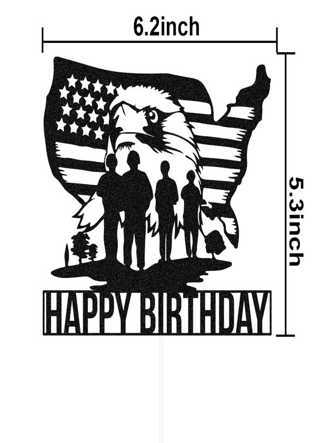 SWEETTALA Soldiers Happy Birthday Cake Topper Army American Eagle Soldier Flag Cake Decors Military Themed Birthday Party Decorations Black Glitter - Image 3