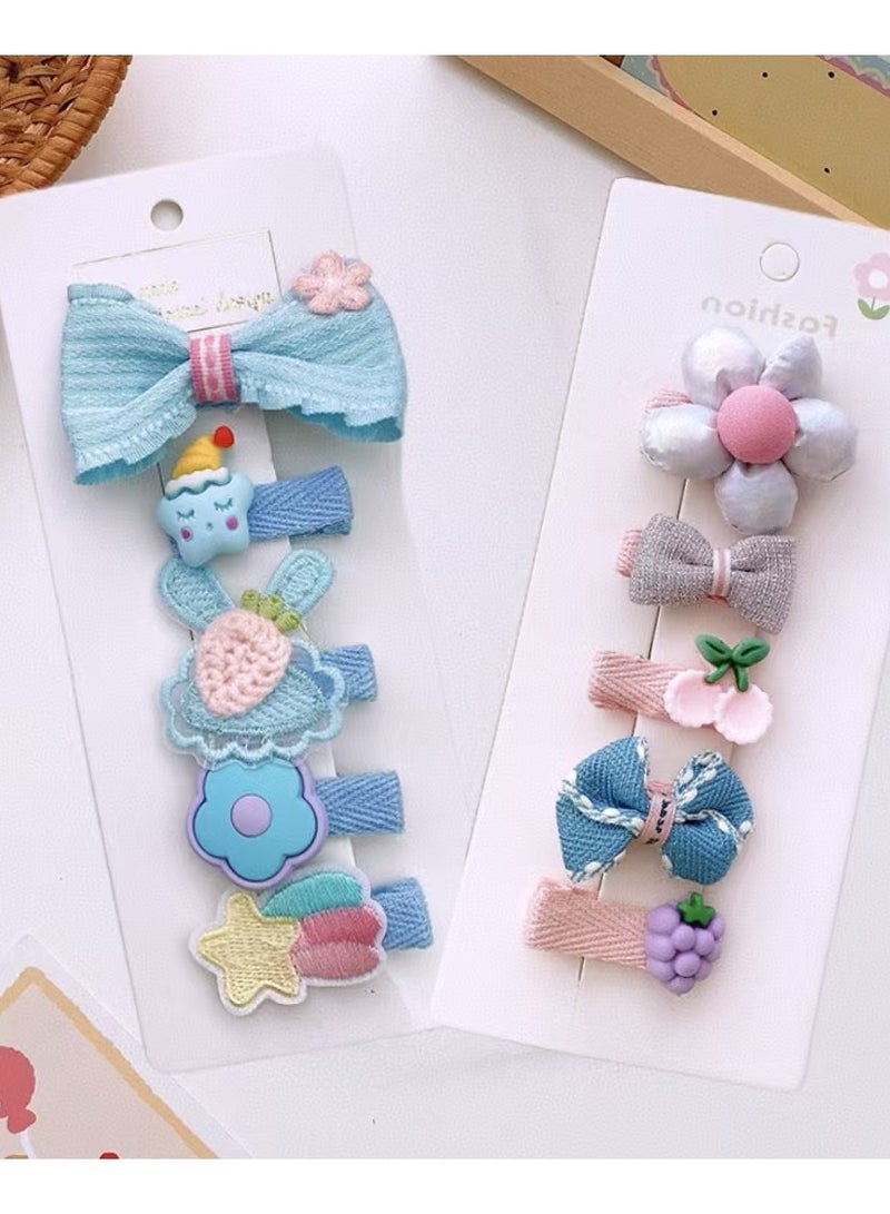 Generic 10 Pcs Charming Girls' Hair Clip Set: Adorable Bow, Flower, and Cartoon-Themed Hairpin in Soft Pastel Colors - Made of Quality Fabric and Plastic, Ideal for Daily Hair Styling and Special Events (Blue) - Image 1