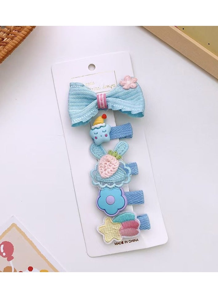 Generic 10 Pcs Charming Girls' Hair Clip Set: Adorable Bow, Flower, and Cartoon-Themed Hairpin in Soft Pastel Colors - Made of Quality Fabric and Plastic, Ideal for Daily Hair Styling and Special Events (Blue) - Image 2