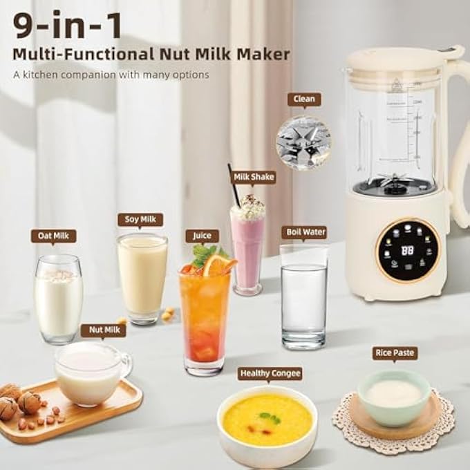 LMTNNB 9 In 1 Automatic Soy Milk Maker 47Oz 1400Ml Nut Milk Maker With SelfCleaning 16 Blades Makes Almond Milk Oat Milk Plant Milk Juice With 24H Delay Timer Boiling Water And Keep Warm - Image 4