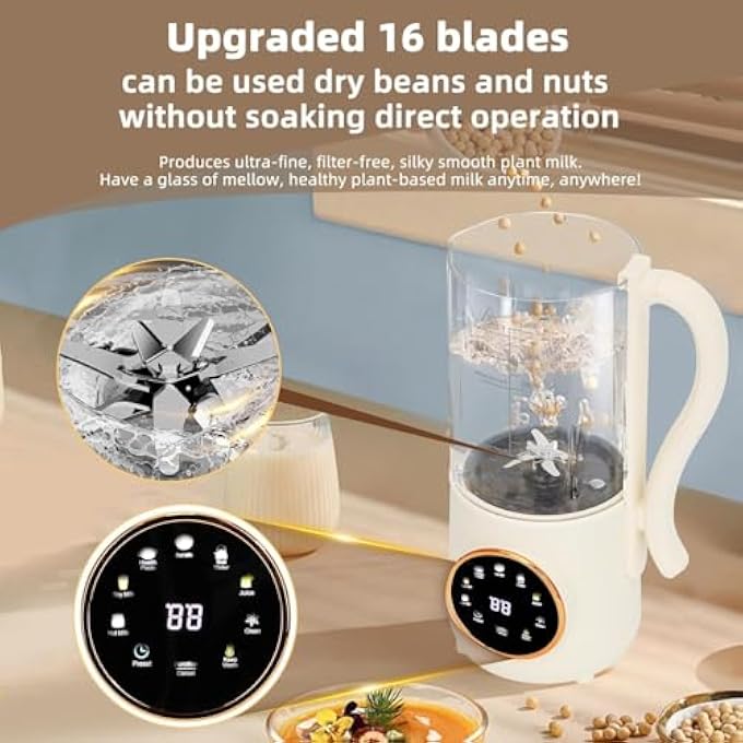 LMTNNB 9 In 1 Automatic Soy Milk Maker 47Oz 1400Ml Nut Milk Maker With SelfCleaning 16 Blades Makes Almond Milk Oat Milk Plant Milk Juice With 24H Delay Timer Boiling Water And Keep Warm - Image 3