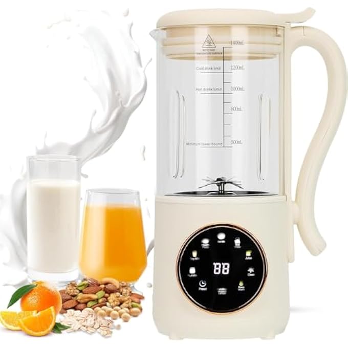 LMTNNB 9 In 1 Automatic Soy Milk Maker 47Oz 1400Ml Nut Milk Maker With SelfCleaning 16 Blades Makes Almond Milk Oat Milk Plant Milk Juice With 24H Delay Timer Boiling Water And Keep Warm - Image 1