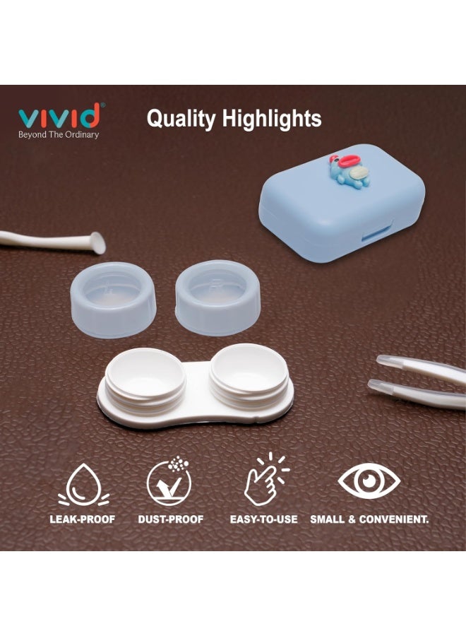 Vivid Portable Mini Contact Lens Case Travel Kit with Mirror, Tweezers & Remover Tool – Cute Design Eye Box Holder for Storage, Daily & Outdoor Use LC-3059-Sky Blue  - Image 2