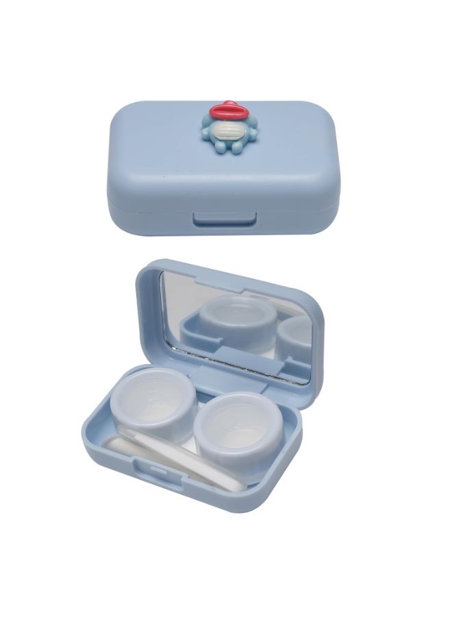 Vivid Portable Mini Contact Lens Case Travel Kit with Mirror, Tweezers & Remover Tool – Cute Design Eye Box Holder for Storage, Daily & Outdoor Use LC-3059-Sky Blue  - Image 1