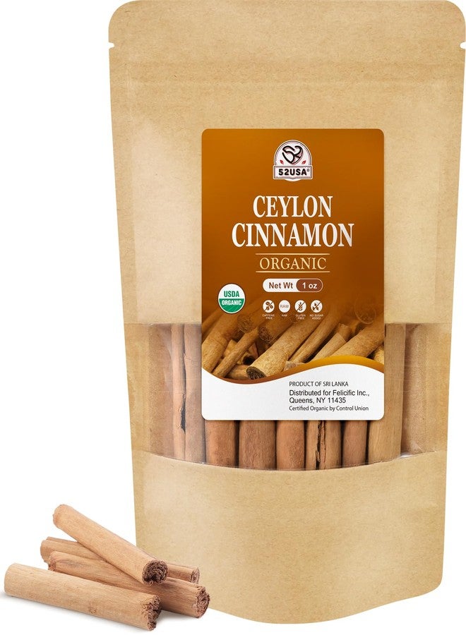 52USA Organic Ceylon Cinnamon Sticks, 1 Ounce (Pack of 1), True Cinnamon Farmed in Sri Lanka, Whole Cinnamon Sticks Bulk, Vegan, Non GMO, 28g - Image 1