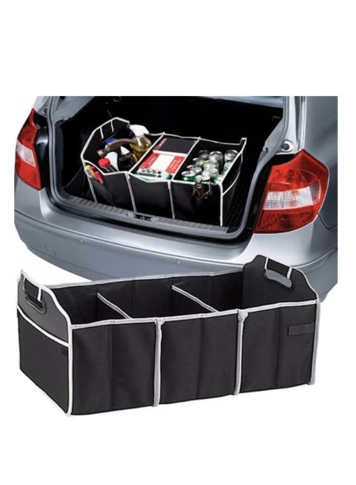 50 x 33 x 32cm Trunk Organizer, Car Organizer Box, Foldable Waterproof Storage Bag with 3 Compartments, Foldable Cargo Box Grocery Organizer - Image 1