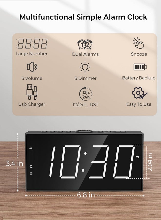 PPLEE Alarm Clock for Bedroom, 2 Alarms Loud LED Big Display Plug in Simple Basic Digital Clock with USB Charging Port, Adjustable Volume, Dimmable, Snooze for Deep Sleepers Kids Elderly Home Office - Image 2