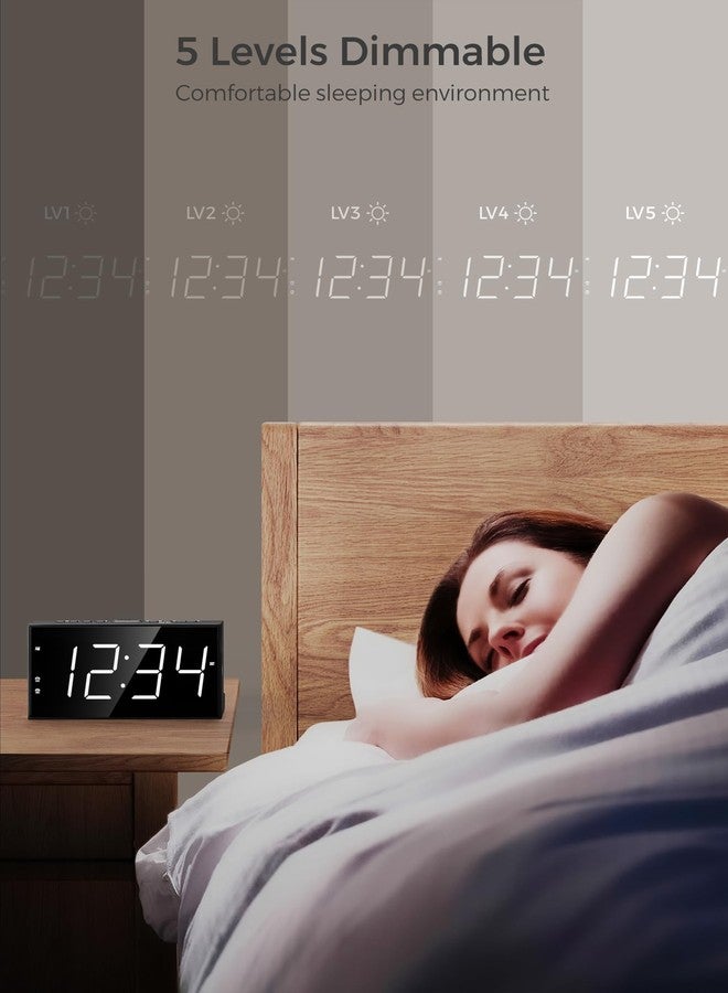 PPLEE Alarm Clock for Bedroom, 2 Alarms Loud LED Big Display Plug in Simple Basic Digital Clock with USB Charging Port, Adjustable Volume, Dimmable, Snooze for Deep Sleepers Kids Elderly Home Office - Image 4