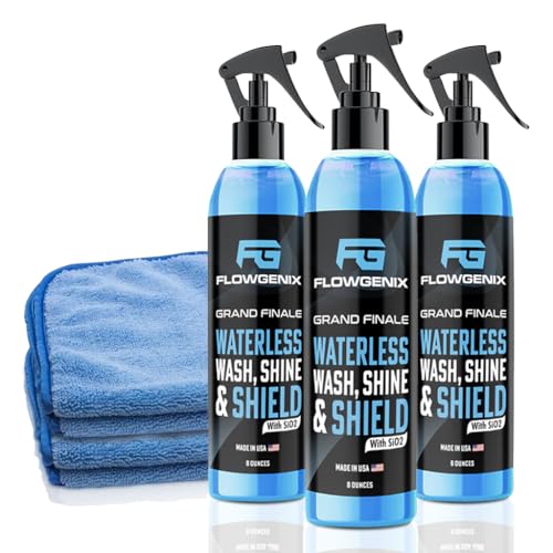 Flowgenix Waterless Car Wash Spray Grand Finale Motorcycle Cleaner Car Wax Spray Polish 8 oz Ceramic Coating Incl 2 Microfiber Towels Quick Detailer Spray 3Pack