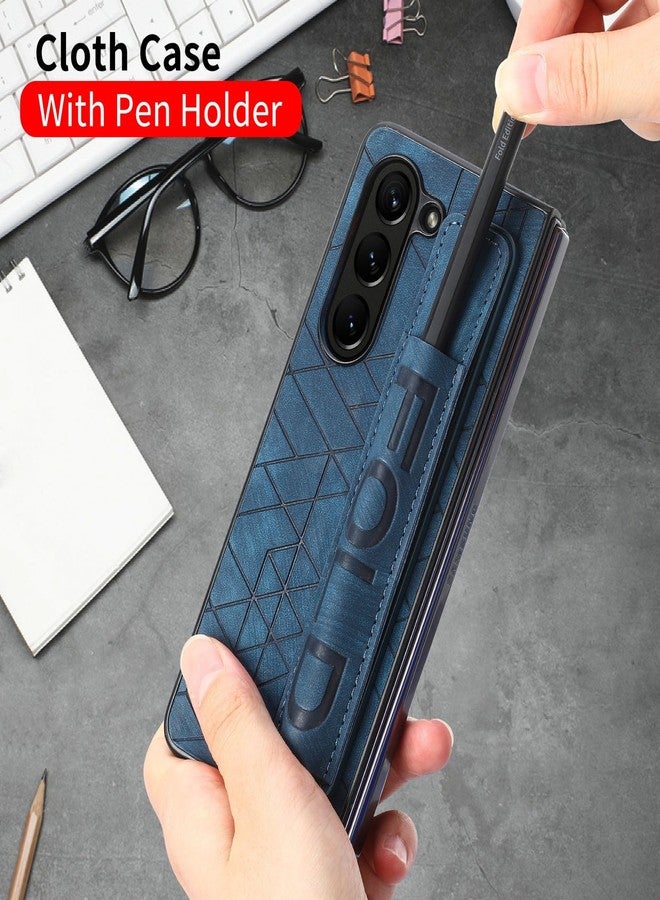 أوميو جراب جلدي من Omio لهاتف Galaxy Z Fold 6 مع حامل قلم S Pen وحزام، غطاء خلفي جلدي مع حزام للمعصم، جراب صلب مقاوم للصدمات من البولي كربونات مع مسكة مريحة للأصابع، مناسب للرجال والنساء والفتيات، أزرق - Image 5