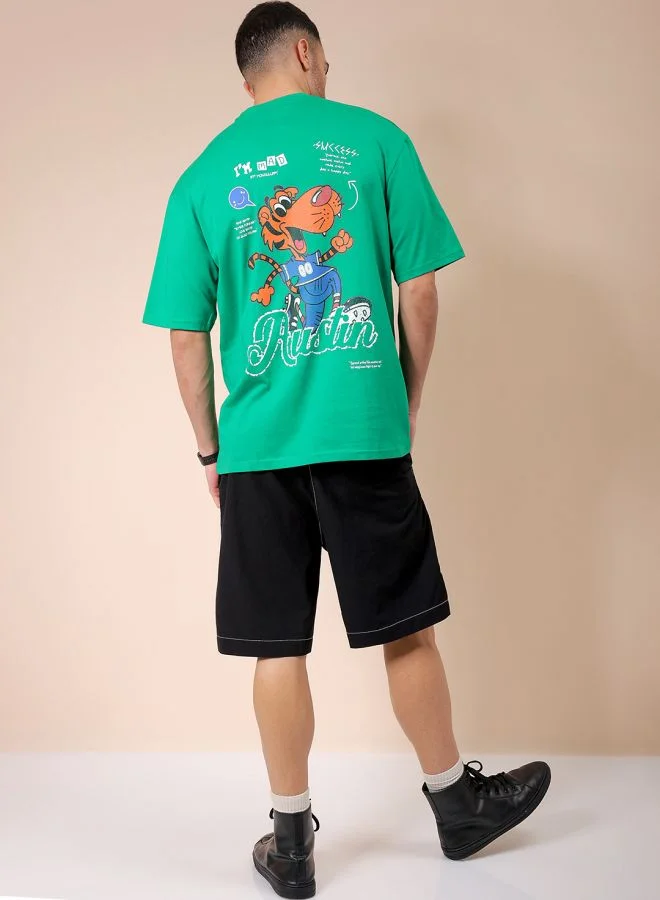The Indian Garage Co Men Boxy Oversized Graphic Back Printed Round Neck Tshirt