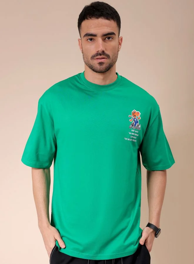The Indian Garage Co Men Boxy Oversized Graphic Back Printed Round Neck Tshirt