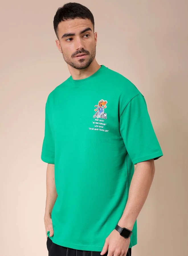 The Indian Garage Co Men Boxy Oversized Graphic Back Printed Round Neck Tshirt