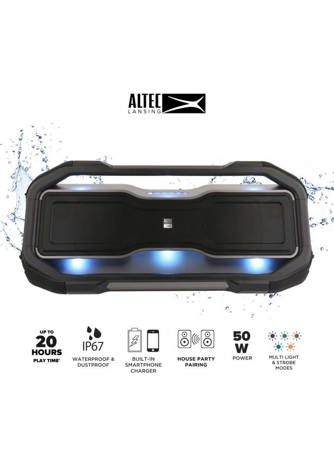 Altec Lansing ROCKBOX XL Wireless Bluetooth Speaker, Portable Waterproof Speaker with 20 Hour Playtime and 5 Illuminating LED Light Modes, Floating Wireless for Indoors and Outdoors - Image 2