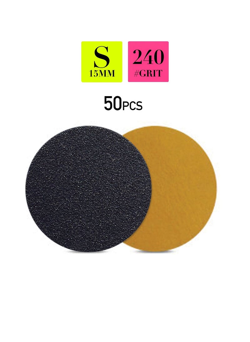 brunson 50pcs Self-adhesive Sandpaper Disk Replacement Pad Foot File Disc for Electric Rasp Files Callus Cuticle Hard Dead Skin Removal Pedicure Tools S 15MM #240GRIT  - Image 1