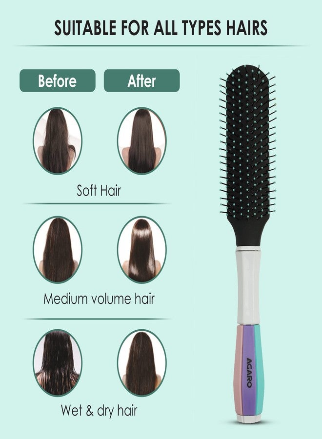 AGARO Classic Flat Hair Brush with Strong & flexible nylon bristles, having Anti-static ball tips, For Grooming, Volumising & Back Brushing, ideal for Men & Women, Cyan - Image 3