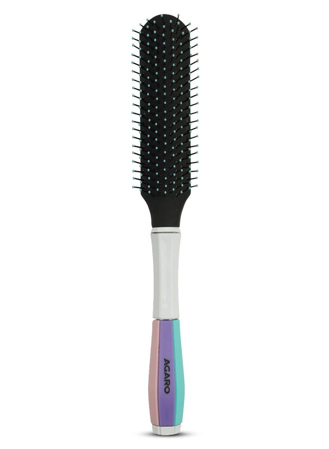 AGARO Classic Flat Hair Brush with Strong & flexible nylon bristles, having Anti-static ball tips, For Grooming, Volumising & Back Brushing, ideal for Men & Women, Cyan - Image 1