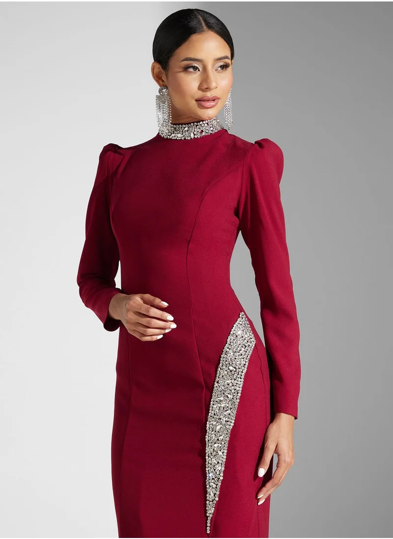 Akadia Fashion Embellished Cape Sleeve Dress