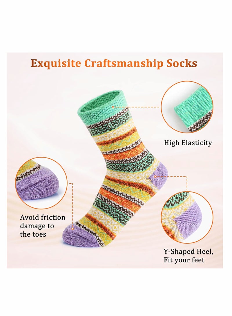 ELECDON Vintage Winter Wool Socks for Women, Thick Cozy Knit Crew Socks, Soft and Warm Casual Socks, 5 Pairs for Ultimate Comfort - Image 4