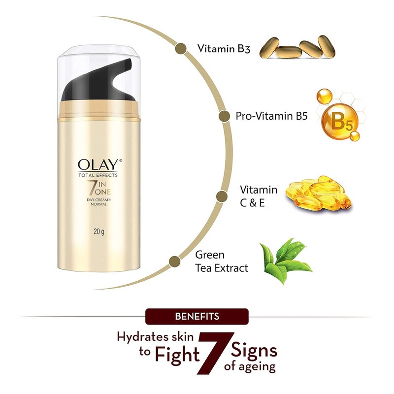Olay Total Effects Day Cream with Vitamin C B5 Niacinamide Green Tea Fights 7 signs of ageing for glowing hydrated and younger looking skin Suitable for Normal Dry Oily Combination skin 20 gm - Image 5