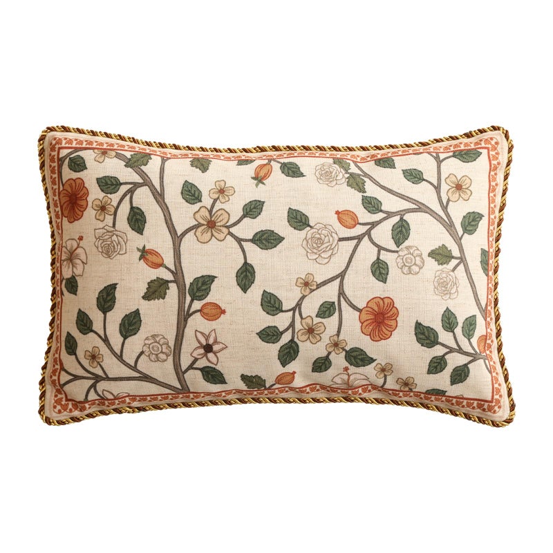 ISAENNE Design Linen Classic Throw Pillow Covers 12"x20", French Farmhouse Rectangle Cushion Covers with Orange White Floral Pattern Decor Pillowcases for Bed,Living Room,Outdoor,Car - Image 1