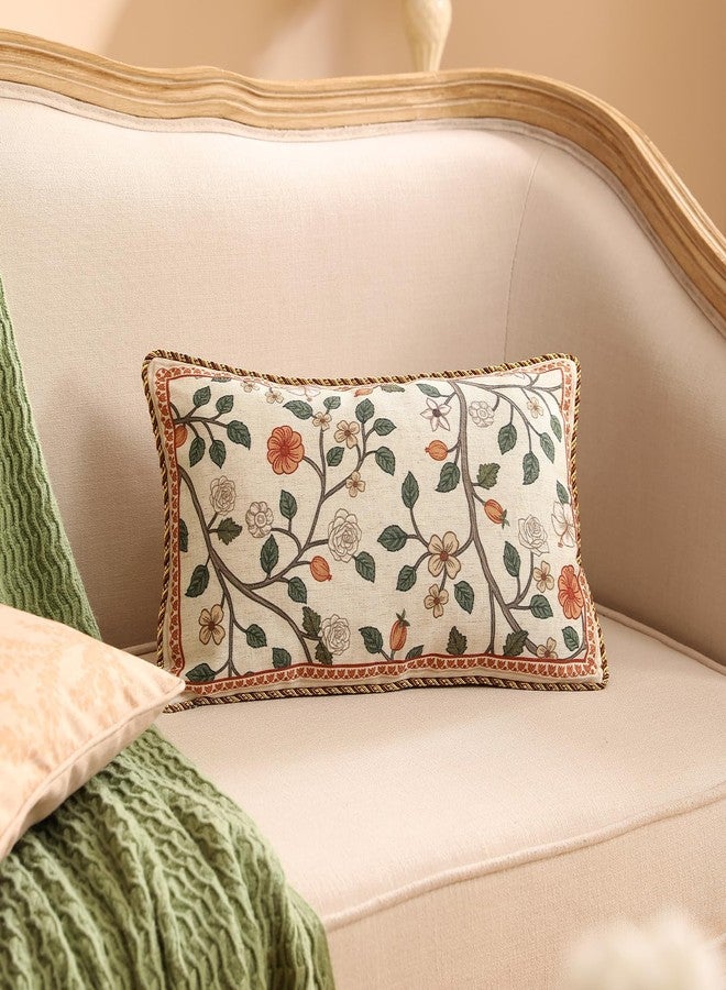 ISAENNE Design Linen Classic Throw Pillow Covers 12"x20", French Farmhouse Rectangle Cushion Covers with Orange White Floral Pattern Decor Pillowcases for Bed,Living Room,Outdoor,Car - Image 4