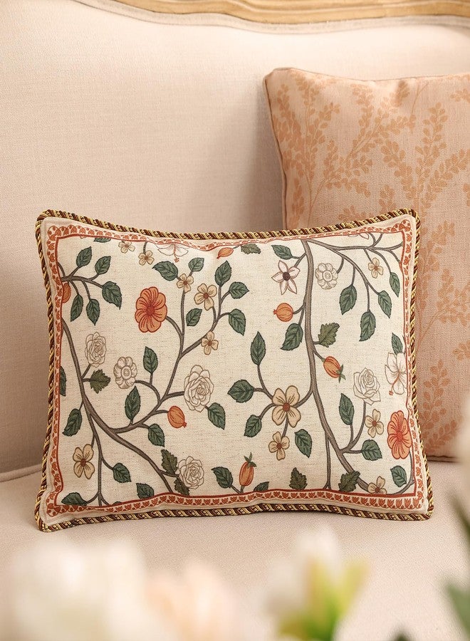 ISAENNE Design Linen Classic Throw Pillow Covers 12"x20", French Farmhouse Rectangle Cushion Covers with Orange White Floral Pattern Decor Pillowcases for Bed,Living Room,Outdoor,Car - Image 2