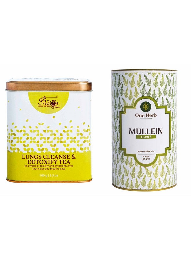 The Indian Chai شاي هندي - مجموعة شاي تنظيف الرئتين الصحية مع شاي تنظيف الرئتين 100 جرام وشاي المولين 80 جرام، شاي عشبي مضاد للتدخين، دعم عشبي لصحة الجهاز التنفسي، الشعب الهوائية ووظيفة المناعة - Image 1