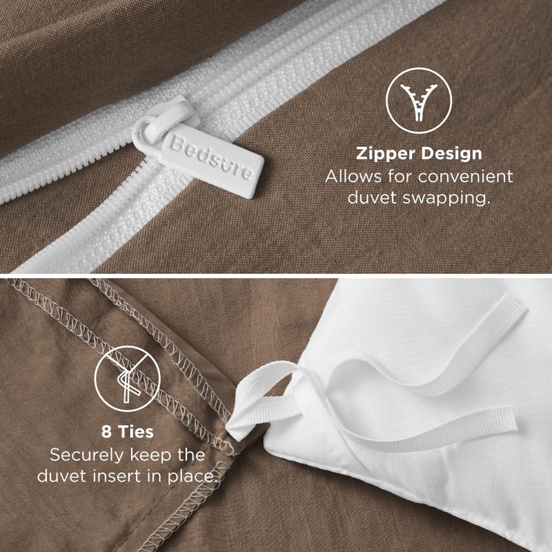 Bedsure Coffee California King Duvet Cover - Prewashed Cotton-Like Polyester Extra Soft Bedding Set, Includes 1 Cal King Duvet Cover 104''x98'' with Zipper Closure & 2 Pillow Shams, No Comforter - Image 5