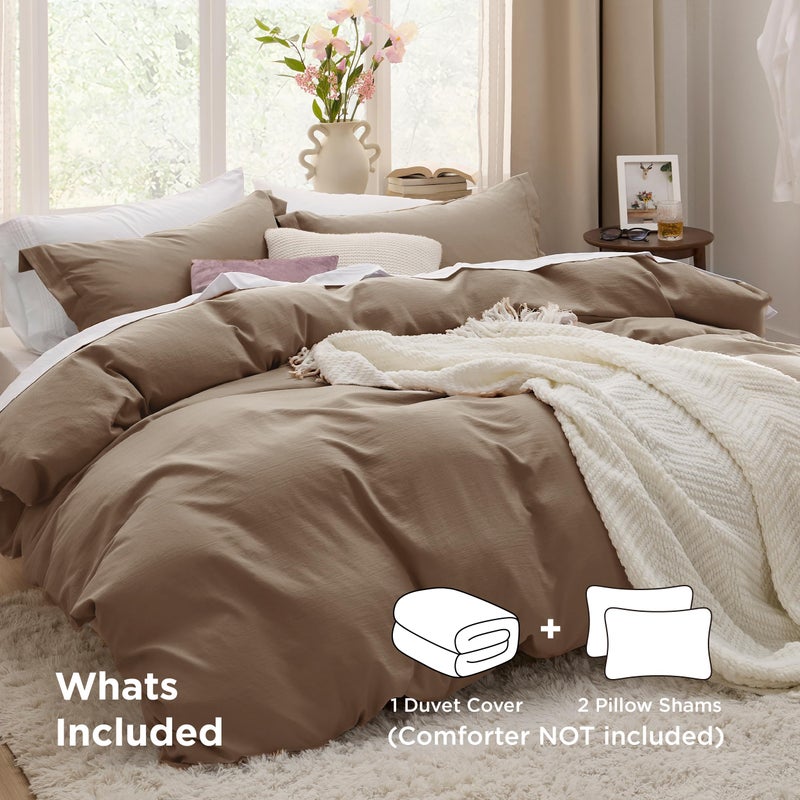 Bedsure Coffee California King Duvet Cover - Prewashed Cotton-Like Polyester Extra Soft Bedding Set, Includes 1 Cal King Duvet Cover 104''x98'' with Zipper Closure & 2 Pillow Shams, No Comforter - Image 2