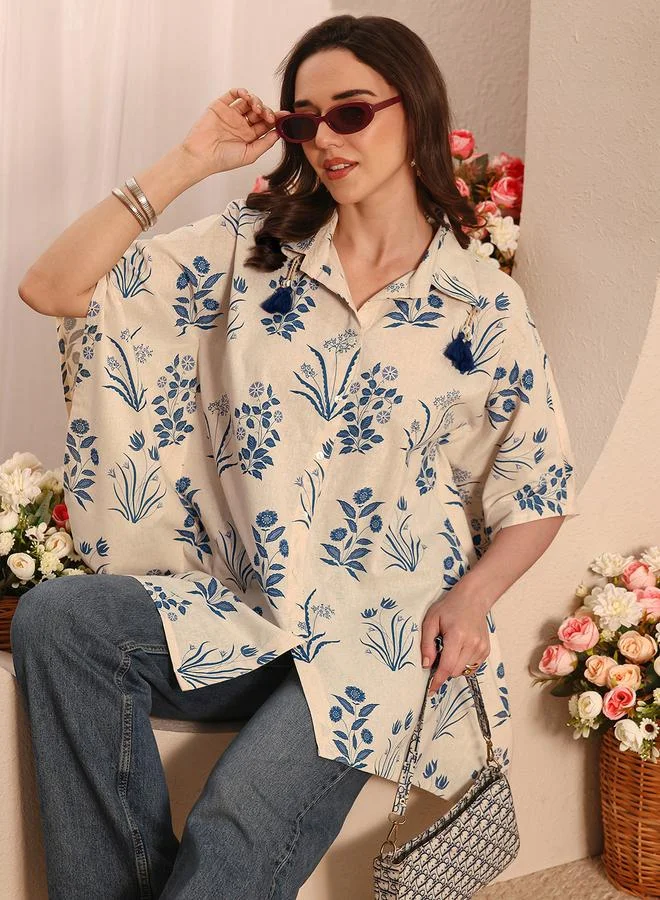 Libas Off White Floral Cotton Shirt