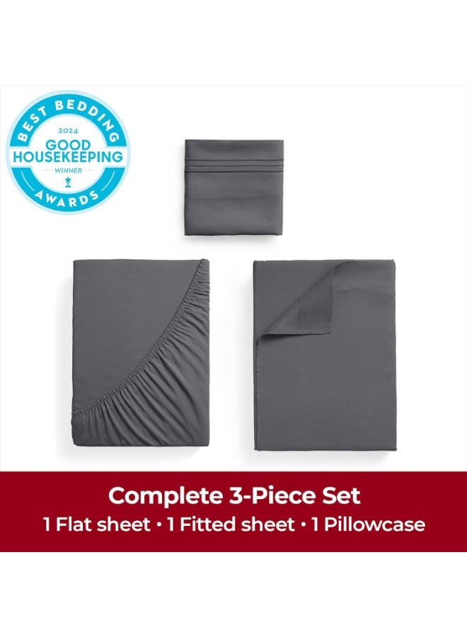 Mellanni Twin XL Sheets Set - 3 PC Iconic Collection Bedding - Hotel Luxury, Extra Soft, Cooling Bed Sheets - Wrinkle, Fade, Stain Resistant (Twin Extra Long, Gray) - Image 3