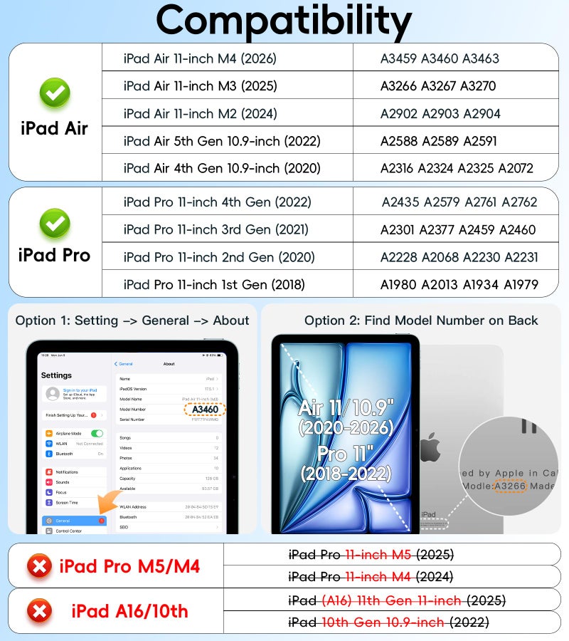 BATYUE Case for iPad Air 11-inch M4(2026)/M3(2025)/M2(2024), iPad Air 4/5 10.9" & Pro 11" 2018-2022 - Shockproof Case with 360° Rotating Stand & Handle, Pencil Holder, Shoulder Strap, Starlight - Image 3