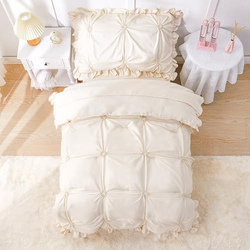 Wowelife Toddler Bedding Sets for Girls, 4-Piece Beige Toddler Bed Set Floral Ruffles Boho Bohemian Jacquard Includes Comforter, Fitted Sheet, Top Sheet and Pillowcase, Beige - Image 3
