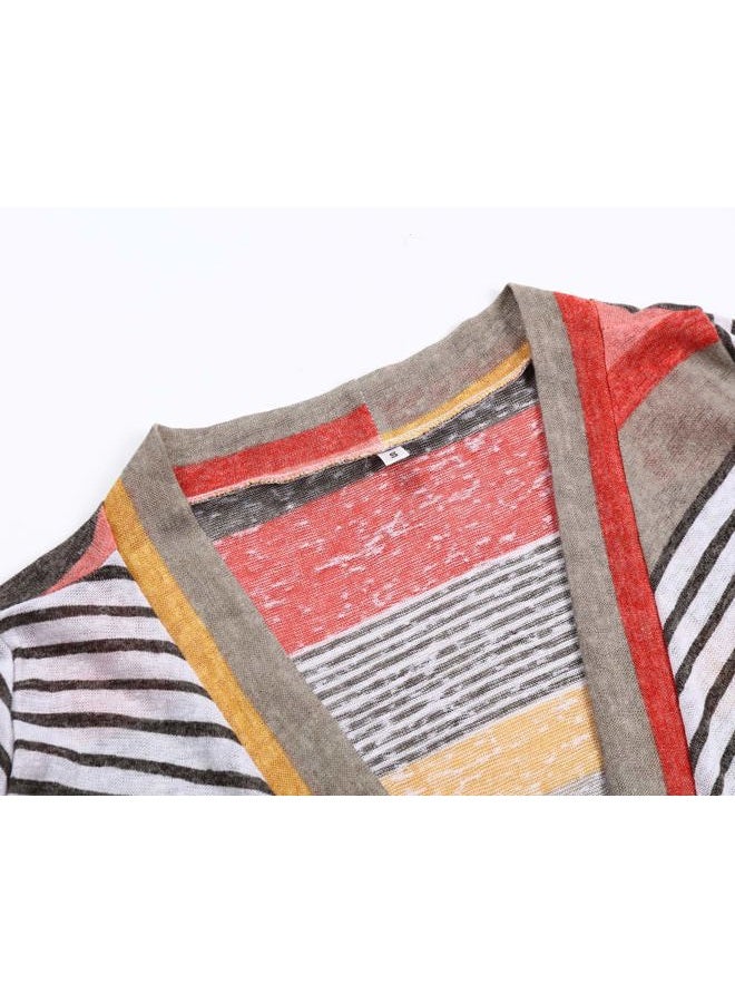 DEARCASE Cardigans for Women 3/4 Sleeve Casual Striped Printed Open Front Draped Loose Flowy Summer Fall Winter Kimono Cardigan Red Small - Image 4