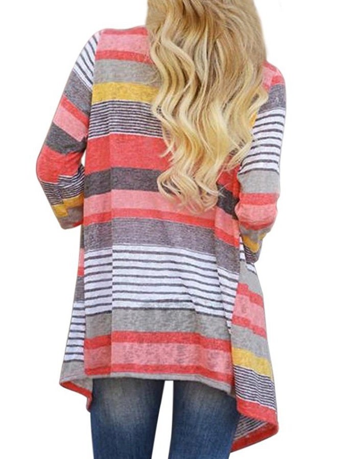 DEARCASE Cardigans for Women 3/4 Sleeve Casual Striped Printed Open Front Draped Loose Flowy Summer Fall Winter Kimono Cardigan Red Small - Image 3